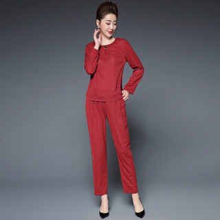 奥豚（AOTUN）2019春装新款中年妈妈装套装两件套长袖加松紧长裤GLR-9813 紫红色 3XL