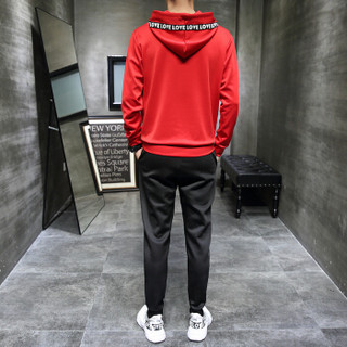 卡帝乐鳄鱼(CARTELO)卫衣套装男2019春季新款韩版时尚连帽运动两件套长袖套头衫 红 XL