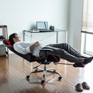 山业 电脑椅 可后倾160度 躺椅 可旋转 可调整臂托收纳脚垫 人体工学椅 赛车椅 电竞椅 黑红 150-SNCL013
