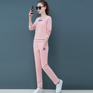MAX WAY  女装 2019年春季新款圆领印花圆领修身长袖卫衣套装 MWYH050 粉色 3XL