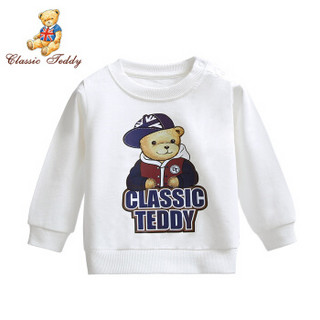 精典泰迪Classic Teddy童装儿童卫衣男童套头上衣外套外出服 卫衣A棒球帽子熊-白色 110