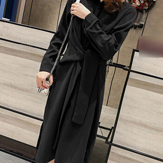 米兰茵 MILANYIN 女装 2019年春季新款纯色经典百搭时尚潮流个性简约衬衫连衣裙 ML19040 黑色 XL