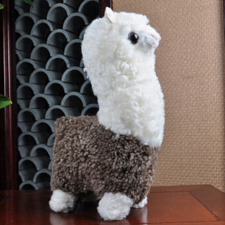 裘朴 羊毛家居饰品羊驼玩偶创意卷羊毛居家小摆件 纯羊毛皮毛一体白色+咖色