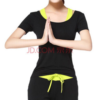 潮流假期 瑜伽服女套装莫代尔专业三件套短袖健身舞蹈服 UJ20165-黑配荧光绿-短袖三件套-XXL