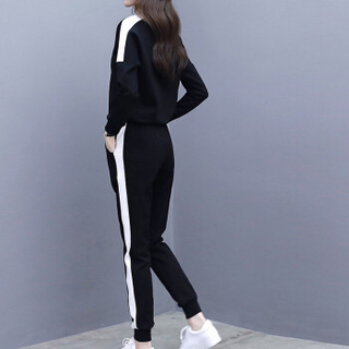 MAX WAY  女装 2019年春季新款韩版潮学生宽松圆领长袖显瘦跑步服卫衣两件套 MWYH090 黑色 M