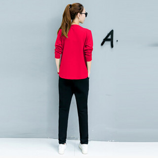 MAX WAY  女装  2019年春季新款修身显瘦休闲运动服大码卫衣直筒休闲裤套装 MWYH042 红色 M