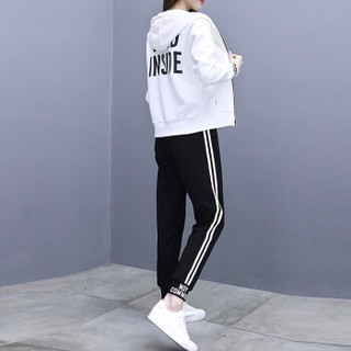 MAX WAY 女装 2019年春季新款韩版时尚休闲显瘦长袖直筒休闲裤两件套 MWYH095 白色 S