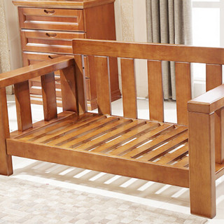 中伟实木沙发组合客厅实木现代简约小户型布艺沙发新中式沙发组合 3+2+1 海棠色