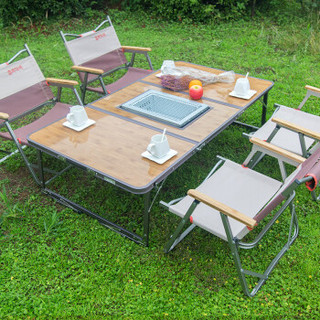 喜马拉雅 户外烧烤桌 野营露营自驾游桌椅套装折叠便携沙滩公园休闲桌子 四人套装 HF170701
