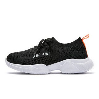 abckids童鞋 2019春季新款儿童网面运动鞋男女童系带休闲透气跑鞋DP91330402 黑色34码