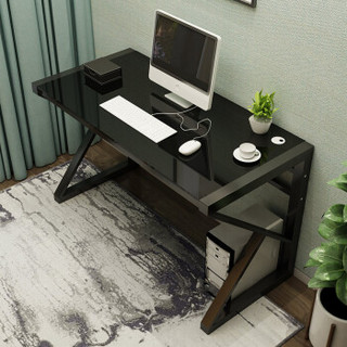 素宅 电脑桌 现代简约钢化玻璃书桌加粗加厚大号钢架学习桌子 K型120*60CM黑色款SZ8156Z