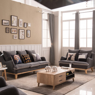 中伟美式实木沙发后现代沙发大小户型布艺沙发简约沙发客厅沙发 单人位 深灰色