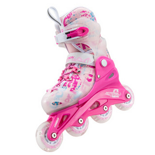 动感（ACTION）溜冰鞋儿童套装轮滑鞋成人闪光旱冰鞋滑冰鞋男女直排PW-116粉+头盔+护具+包（高配）M/34-37