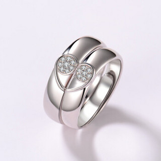蒂蔻 T0501心与心的碰撞钻石戒指男女情侣款爱心形S925银指环订婚求婚对戒情人节礼物送女友