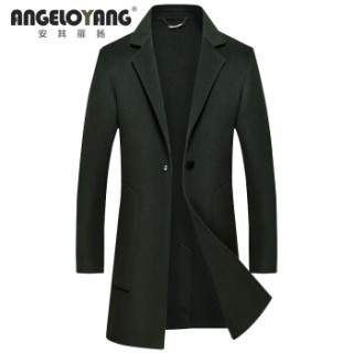 ANGELOYANG 2018秋冬新款男士手工羊毛呢大衣中长款商务休闲高品质羊毛双面尼外套 85839 墨绿色 180