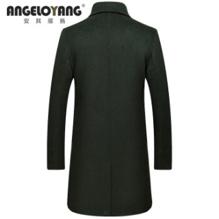 ANGELOYANG 2018秋冬新款男士手工羊毛呢大衣中长款商务休闲高品质羊毛双面尼外套 85839 墨绿色 180