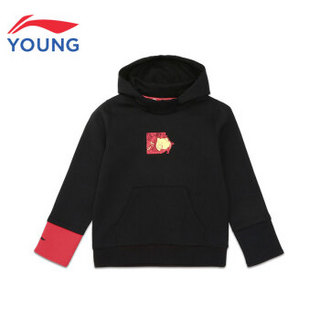 李宁官方旗舰店童装女童卫衣套头连帽棉质儿童上衣2019新品 YWDP062-2 标准黑 165