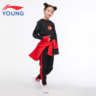 李宁官方旗舰店童装女童卫衣套头连帽棉质儿童上衣2019新品 YWDP062-2 标准黑 165