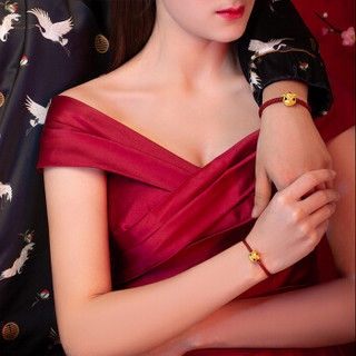 周六福 珠宝吉狮系列智慧狮情侣款3D硬金黄金转运珠手绳 定价ADMN163999 女款 金重约1.5-1.69g