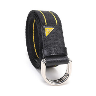 PRADA 普拉达 男士黑色黄色条纹织物双环扣式腰带 2CN028 2CED F0C5Z 105cm