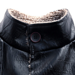 富贵鸟皮衣男士冬季保暖外套加绒加厚皮夹克中老年男装商务休闲外衣 黑色 165/84A（M)