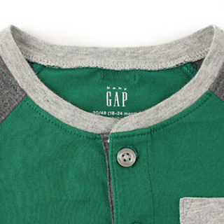 Gap旗舰店 男婴 亨利领长袖连体衣374323 绿色 12-18M