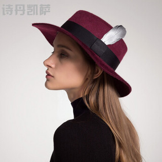 诗丹凯萨平顶女士羊毛礼帽冬季时尚保暖呢帽 FW268005 枣红色 55cm-57cm