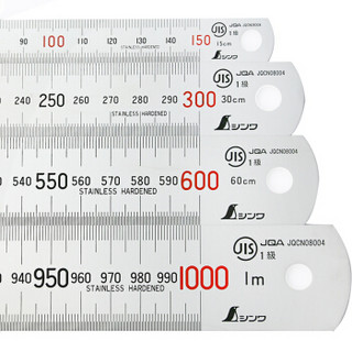 SHINWA 21574 日本企鹅牌不锈钢直尺钢直尺高精度直尺加厚钢板尺亚光刻度尺测量工具300MM（2只装）