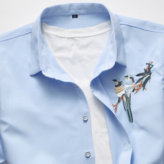 鳄鱼恤（CROCODILE）衬衫 男士休闲大码刺绣短袖衬衫 5311 浅蓝 L