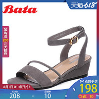 Bata/拔佳夏季凉鞋专柜同款舒适仙女坡中跟羊绒皮女凉鞋6366BL8