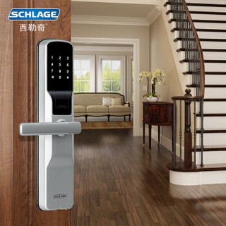 西勒奇（SCHLAGE）智能指纹锁SE1201电子锁C级锁芯家用防盗门密码锁 太空银