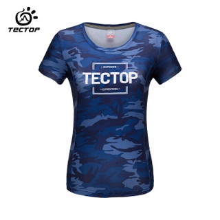 TECTOP 探拓 速干衣 男女 印花圆领短袖T恤 户外快干衣 TS80524 女款 兰紫迷彩 L