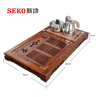 新功（SEKO）全自动上水鸡翅木实木茶盘 整套茶具功夫茶道套装 智能茶具电磁炉茶台F64配电磁茶炉K29