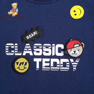 精典泰迪Classic Teddy童装儿童卫衣男女童套头上衣外套百搭外出服2019春季新款 字母帽子熊-深蓝 90