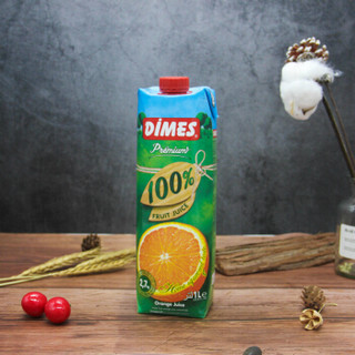 土耳其进口饮料果汁 迪美汁/DIMES橙汁0脂肪100%果汁 1L*4瓶 整箱饮品礼盒