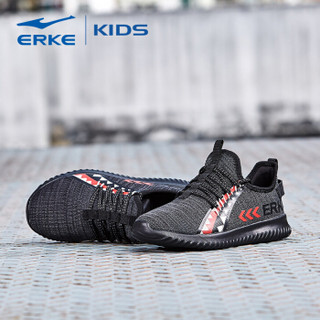 鸿星尔克（ERKE）男童鞋儿童运动鞋大童网面套脚跑鞋 63119120073 正黑/大学红 37码