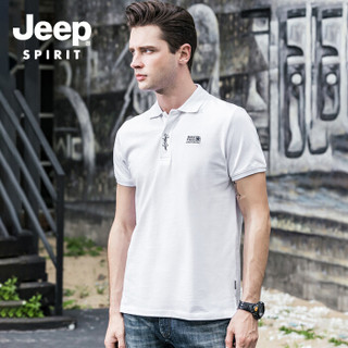 吉普 JEEP 男士POLO衫  2019春夏季新品男士短袖T恤翻领POLO衫潮流韩版修身男装  FSM-1036 白色 3XL