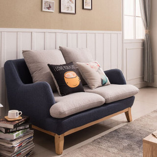 中伟美式实木沙发后现代沙发大小户型布艺沙发简约沙发组合客厅沙发3+2 藏蓝色