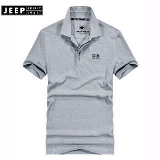 吉普JEEP短袖T恤男POLO衫男士2019夏装新品半袖翻领纯色棉男装FSMS1036灰色 M