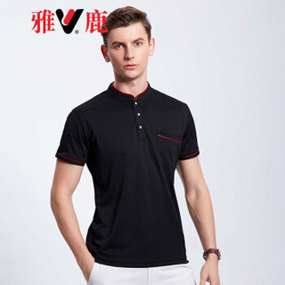 雅鹿 POLO衫男 2019春夏新品男士立领修身经典POLO衫 休闲短袖男LZ-0012 大红 2XL