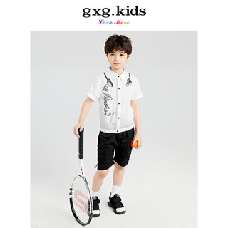 gxg kids童装专柜款男童白色纯棉短袖衬衫衬衣潮 A17223131 白色 120