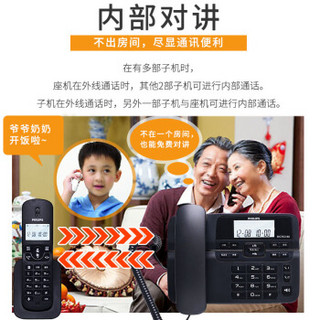 PHILIPS 飞利浦 数字无绳电话机办公家用座机电话子母机 免提/一键拨号/  DCTG188一拖二（黑色）