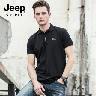 吉普 JEEP 男士POLO衫  2019春夏季新品男士短袖T恤翻领POLO衫潮流韩版修身男装  FSM-1036 黑色 M