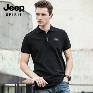 吉普 JEEP 男士POLO衫  2019春夏季新品男士短袖T恤翻领POLO衫潮流韩版修身男装  FSM-1036 黑色 M