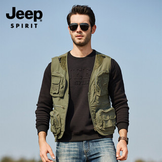 吉普 JEEP 男士马甲  2019春夏季新品男士户外多口袋背心宽松休闲快干薄款外套马夹男装  JPZP-2605 军绿色 M