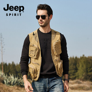 吉普 JEEP 男士马甲 2019春夏季新品男士户外多口袋背心宽松休闲快干薄款外套马夹男装 JPZP-2605 卡其色 XL