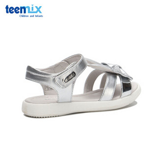 天美意（TEENMIX）童鞋夏季儿童凉鞋女童蝴蝶结兔耳朵公主凉鞋DX0366 银色 26