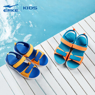 鸿星尔克（ERKE）童鞋男童透气凉鞋儿童运动鞋中大童舒适魔术贴沙滩鞋 63116210052 古蓝/鲜橙 37码