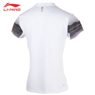 LI-NING 李宁 新款女子运动上衣T恤抗静电羽毛球比赛服吸湿速干 AAYP042-2 标准白 M码/165