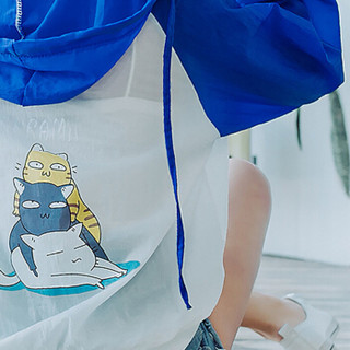 俞兆林 2019夏季新款女装户外薄款长袖连帽防晒风衣短款沙滩防晒衣 YWXF192303 蓝色（三只猫） 均码